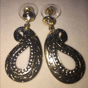 Pretty gold and white enamel earrings